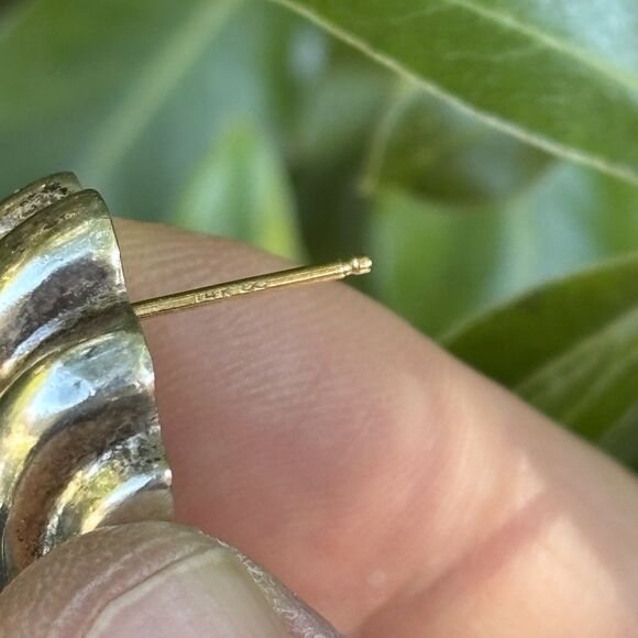 Vintage Mexican Sterling Silver Ribbed Dome Earrings 14K Posts Signed BARRA 8.9g - Picture 6 of 8